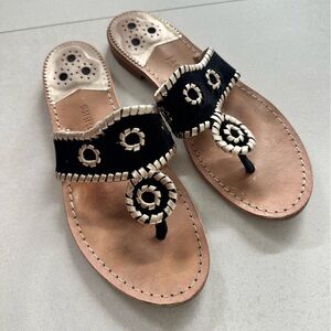 Jack Rogers Womens Black and Gold Slip-On Flip-Flops Size 8M